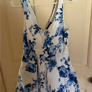 Trixxi Blue and White Sleeveless V-Neck Mini Dress